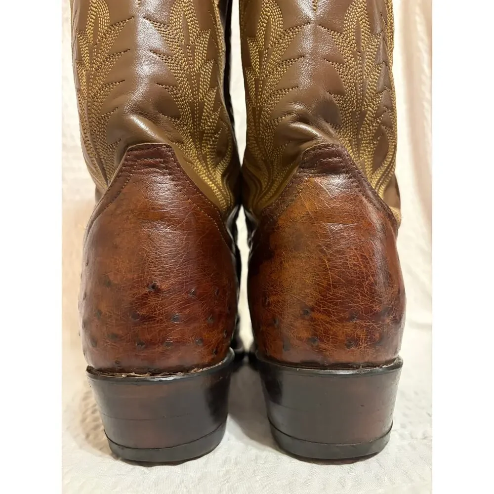Vintage 80’s Tony Lama Ostrich Leather Western Cowboy Boots Men’s 10EE USA